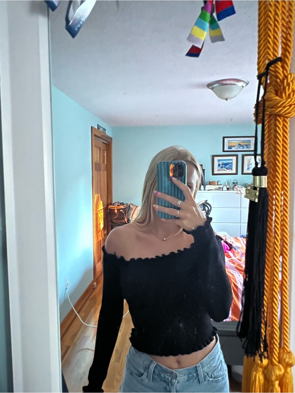 Off-Shoulder Black Womens Sweater - Classic Ribbed Fit